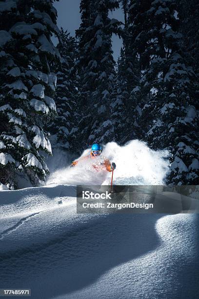 Skifahren Im Pulverschnee Stockfoto und mehr Bilder von Baum - Baum, Skifahren, Blitzbeleuchtung