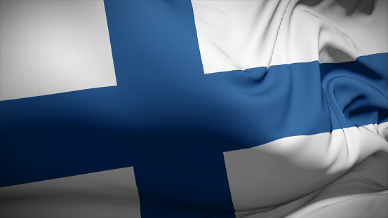 3d illustration flag of Finland. Close up waving flag of Finland.