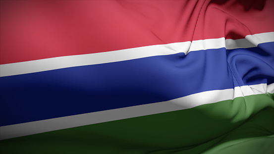 3d illustration flag of Gambia. Close up waving flag of Gambia.