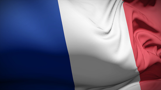 3d illustration flag of France. Close up waving flag of France.