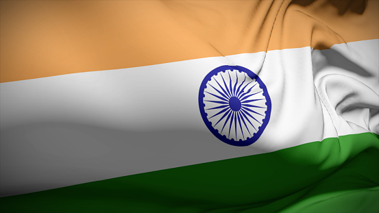 3d illustration flag of India. Close up waving flag of India.