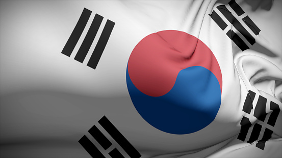 3d illustration flag of South Korea. Close up waving flag of South Korea.