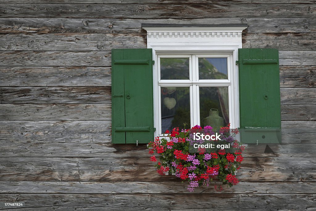 Old wooden window Old wooden window with shutters Vorarlberg Stock Photo