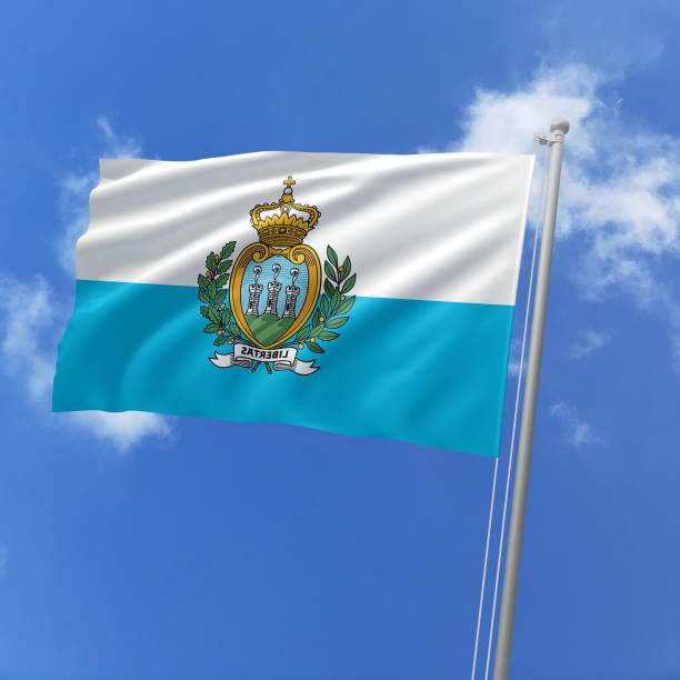 istock San Marino flag fluttering in the wind on sky. 1774884593