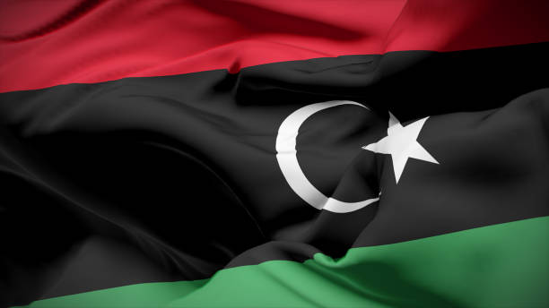 nahaufnahme der libyschen nationalflagge. - libya flag libyan flag three dimensional shape stock-fotos und bilder