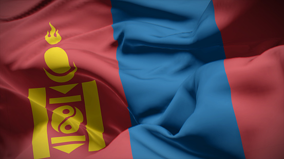 3d illustration flag of Mongolia. Close up waving flag of Mongolia.