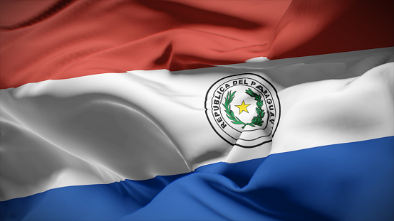 3d illustration flag of Paraguay. Close up waving flag of Paraguay.