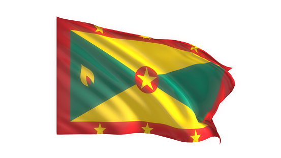 3d illustration flag of Grenada. Grenada flag waving isolated on white background with clipping path. flag frame with empty space for your text.