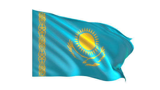 3d illustration flag of Kazakhstan. Kazakhstan flag waving isolated on white background with clipping path. flag frame with empty space for your text.