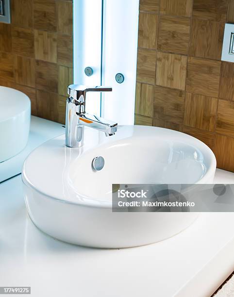 Modern Bathroom Sink In White Ceramic Stock Photo - Download Image Now - Bathroom, Beauty, Ceramics