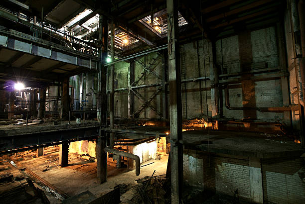istock Old creepy, dark, decaying, destructive, dirty factory 177492210
