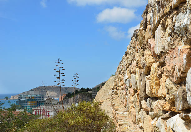 Knight on a wall against dramatic blue sky