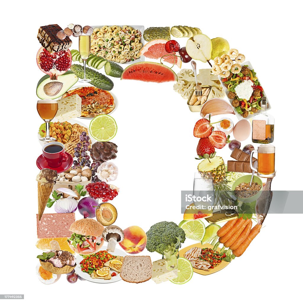 Lettera D fatta di cibo - Foto stock royalty-free di Alfabeto