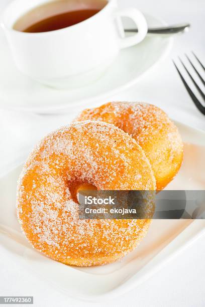 Sugar Doughnut And Tea Stock Photo - Download Image Now - Baked, Baked Pastry Item, Bread