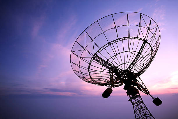 istock Silhouette of satellite dish antenna at sunset 177492564