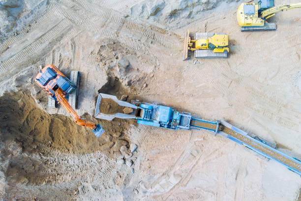 istock Open pit mining quarry processes crushed type rock with gravel conveyance 1774928413