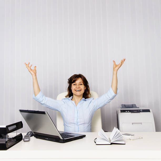 istock Happy woman in the office 177493186
