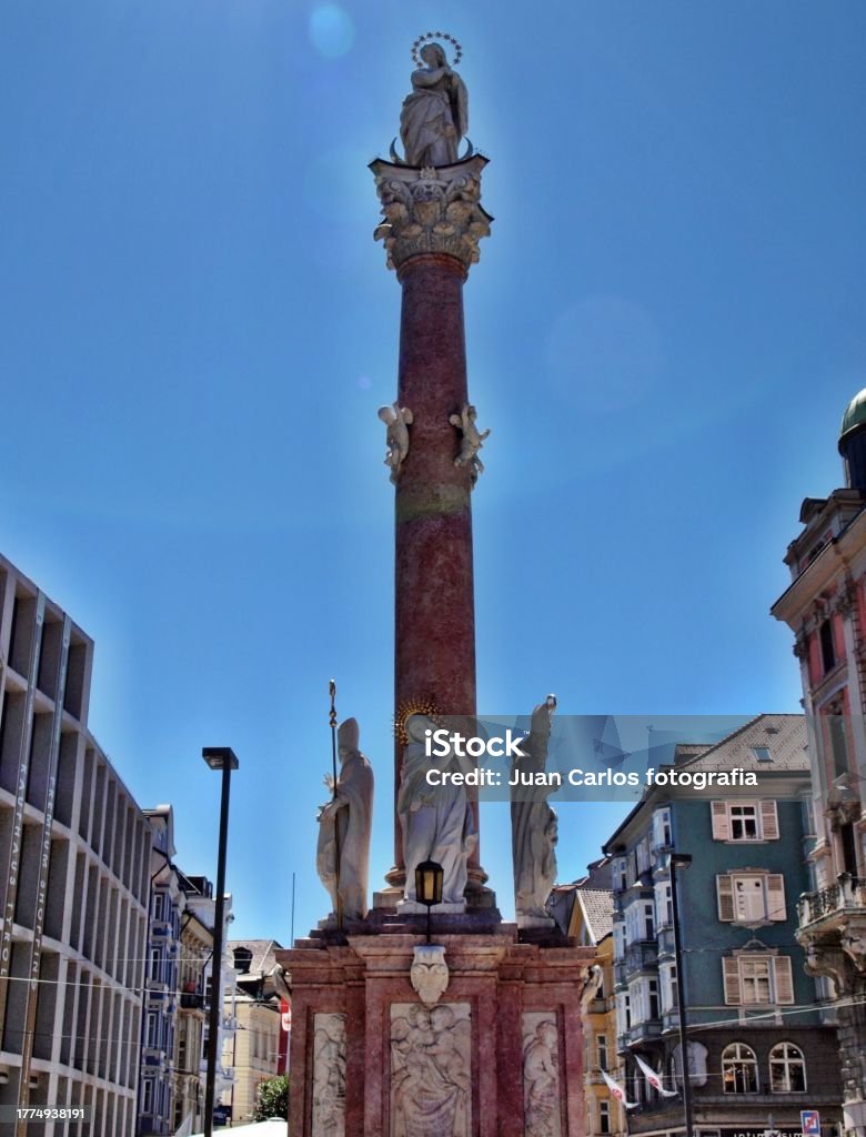St. Anne's Column (German: Annasäule) stands in the city centre of Innsbruck on Maria-Theresien-Straße Architectural Column Stock Photo