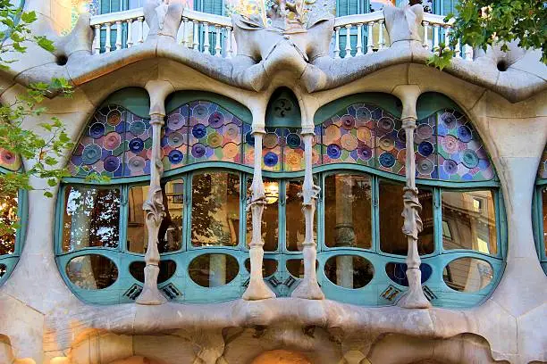 "the window of Casa BatllA .The building was designed by Antonio Gaudi in Barcelona City, Spain."