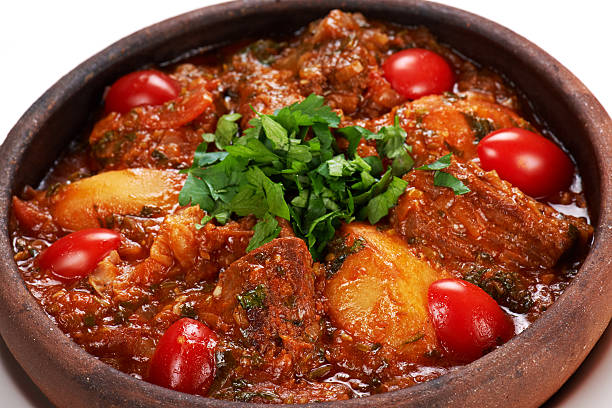 Stewed meat with potato stock photo