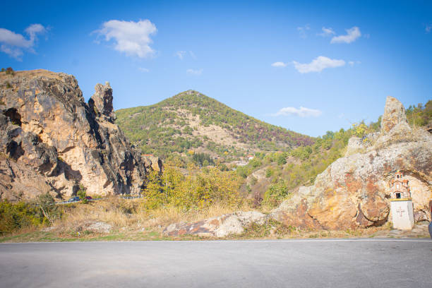 Landscape view to valley in distance mountains, near Probistip, Macedonia