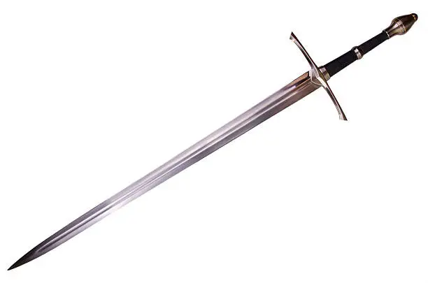 Medieval sword isolated on white background disposed by diagonal.