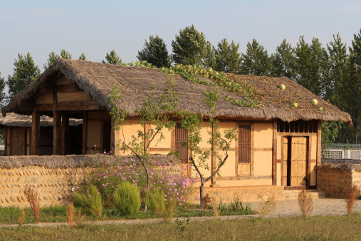 traditional asian clay village house in rural scene