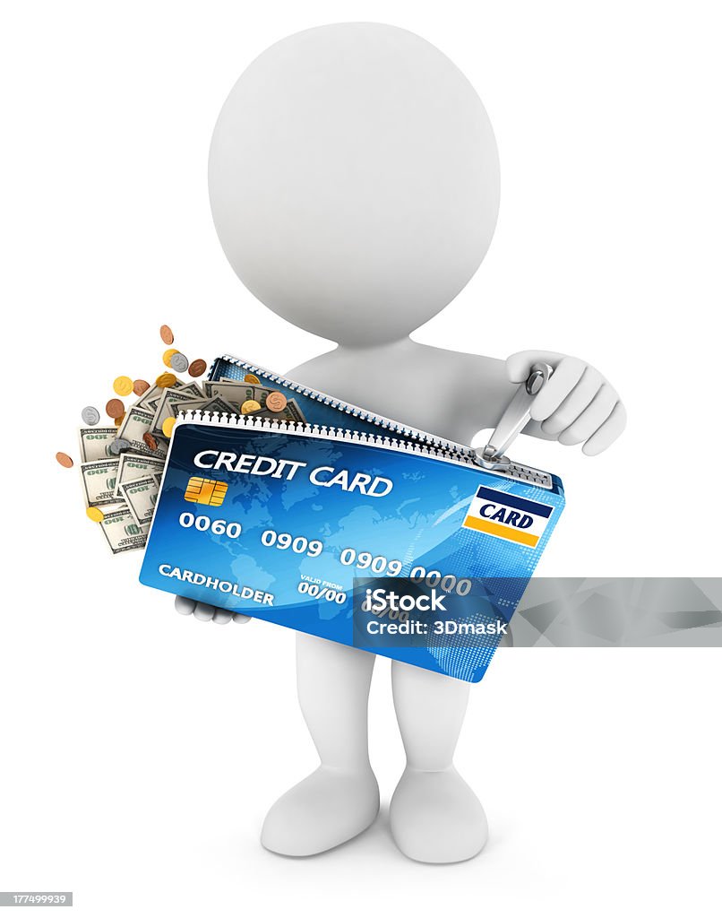 3 d blanco personas s'abre una tarjeta de crédito - Foto de stock de Abrir libre de derechos