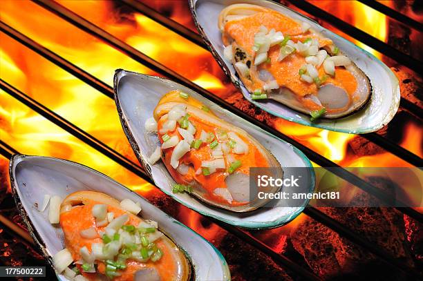 Grilled Mussels Stock Photo - Download Image Now - Appetizer, Barbecue - Meal, Barbecue Grill