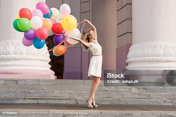 Woman With Balloons Stock Photo - Download Image Now - Balloon, City, Dress