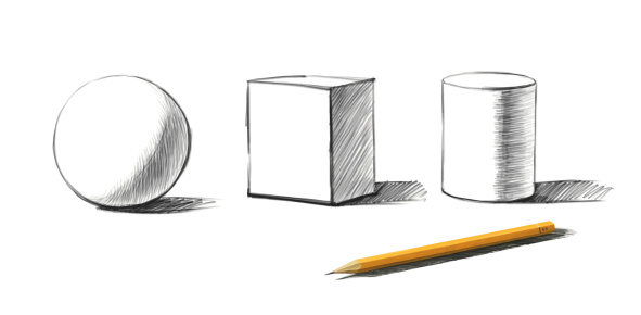Basic shapes and graphite pencil isolated
