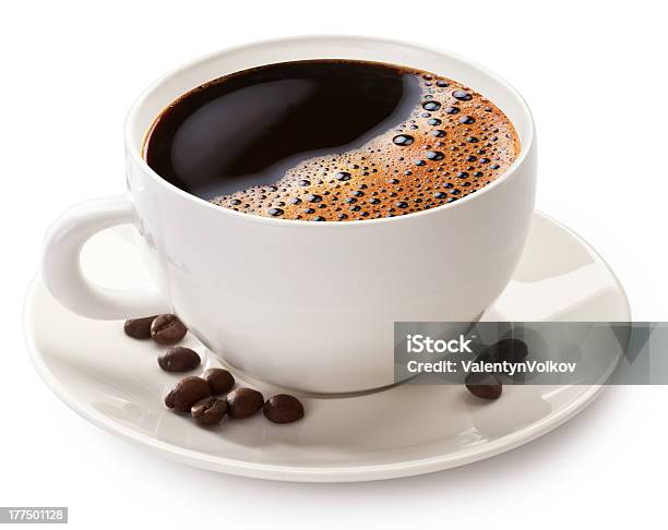 Coffee Cup And Beans Stock Photo - Download Image Now - Black Color, Breakfast, Brown