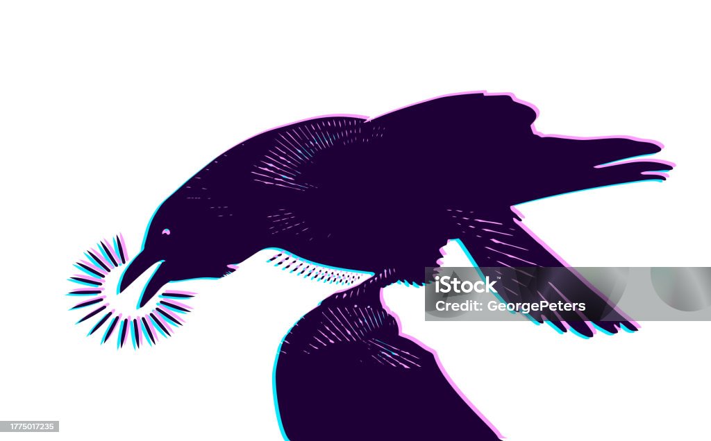 Aggressive Raven Raven Cawing With Glitch Technique Stock Illustration - Download Image ...