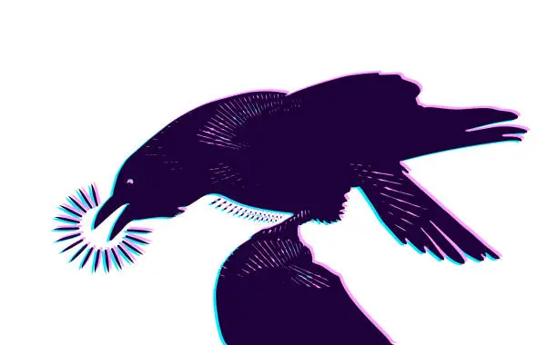 Vector illustration of Raven Cawing with Glitch Technique