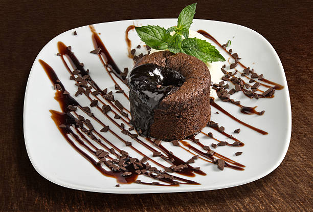 Chocolate cake with ice cream- isolated stock photo