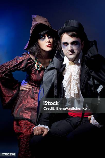 Couple Wearing As Vampire And Witch Halloween Stock Photo - Download Image Now - Adult, Arts Culture and Entertainment, Beautiful People