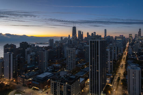 istock Panoramic high angle view of Chicago at dawn. 1775041817