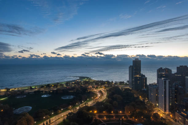 istock Panoramic high angle view of Chicago at dawn. 1775041819