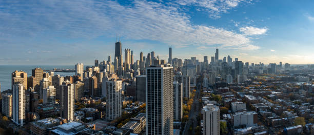 istock Panoramic high angle view of Chicago at sunset 1775041858
