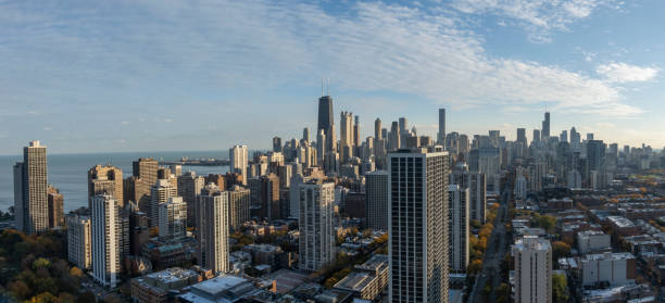 istock Panoramic high angle view of Chicago at sunset 1775041861