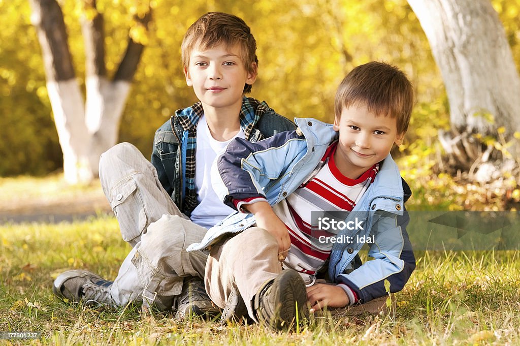 Ritratti di ragazzo sull'erba - Foto stock royalty-free di Allegro