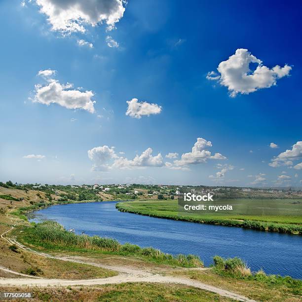 River And Deep Blue Sky With Clouds Stock Photo - Download Image Now - Above, Beauty In Nature, Blue