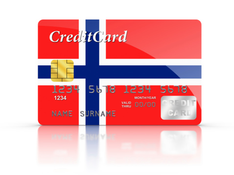 3D rendered Credit Card covered with Norwegian flag.