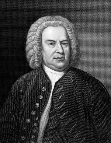 Johann Sebastian Bach (1685-1750) on engraving from 1857. German composer, organist, harpsichordist, violist and violinist. Engraved by C.Cook and published in Imperial Dictionary of Universal Biography,Great Britain,1857.