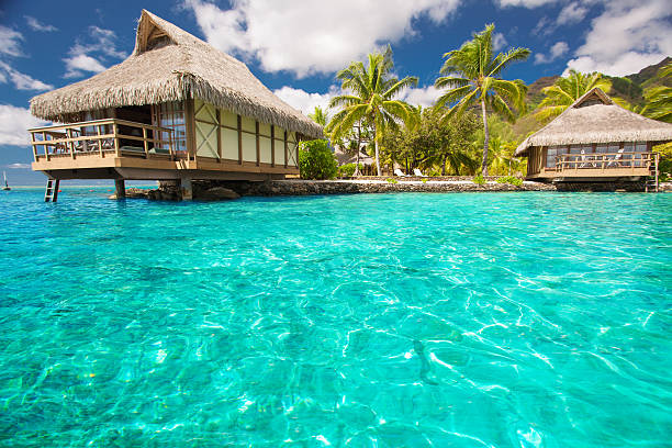 istock Over water bungalows with steps into blue lagoon 177505482