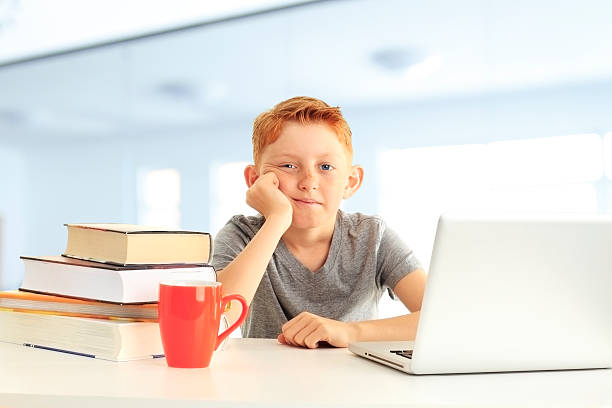 istock Unhappy young boy with a stack of books 177505733