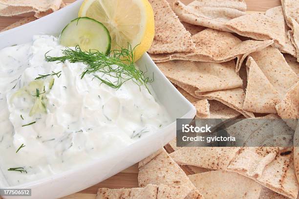 Tzatziki Sauce Stock Photo - Download Image Now - Bread, Pita Bread, Cream - Dairy Product