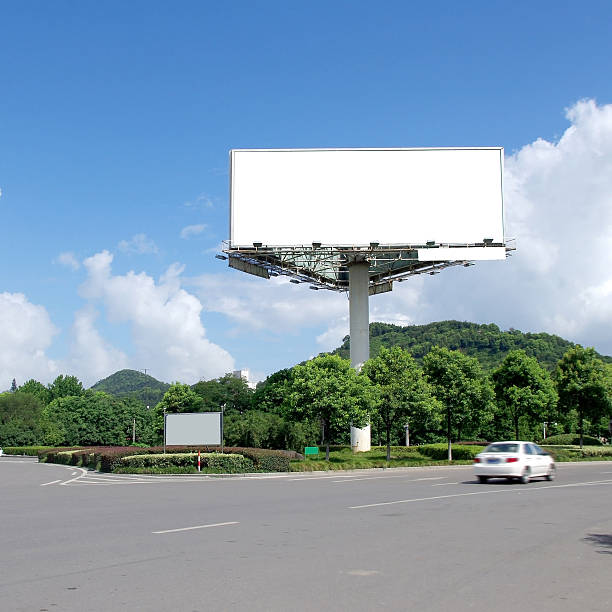 Blue Sky highway billboards stock photo