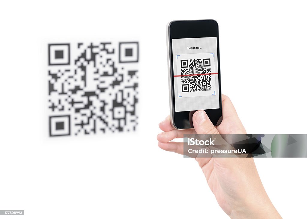 Capture QR code on mobile phone  QR Code Stock Photo