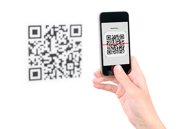 Capture QR code on mobile phone stock photo